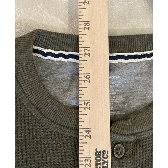 Members Mark Henley Army Green Medium Thermal Shirt Top Long Sleeve Pocket NEW - Picture 4 of 6